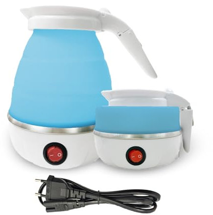 Faltbarer Wasserkoche, Blau Reise Silikon Wasserkessel, 0.6l Mini Tragbarer Camping Wasserkocher mit Edelstahlboden 5 Minuten Schnelles Kochen für Outdoor Camping Wandern Survival