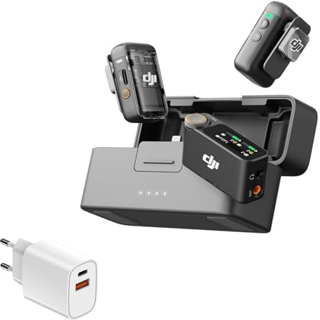 DJI Mic 2 (2 Sender + 1 Empfänger + Ladeschale), kabelloses Mikrofon für Kamera/Handy, Vlog, Streaming, Rauschunterdrückung, 48kHz Interne 32-Bit-Float-Aufnahme, 250m, mit Ladegerät