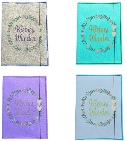 Mutterpasshülle Filz bestickt personalisiert – Kleines Wunder im Blumenkranz – Wunschtext & Randfarbe – Ultraschallfach – Geschenk Schwangerschaft – handmade – Baby – Filzhülle