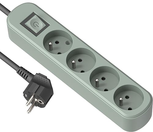 Electraline 32028 Bloc Multiprise Prima 4 Prises 16A avec Interrupteur, Longueur 1.5 Mètres, Vert