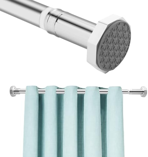 DEWEL Stainless Steel Shower Curtain Pole, 130-230cm Extendable No Drill Shower Curtain Rod Net Voile Curtains Rail, Telescopic Shower Rail Tension Curtain Pole for Bathroom Kitchen Bedroom, Silver