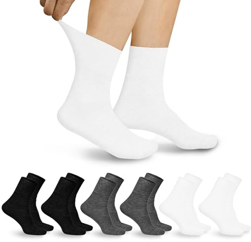Aomig diabetikerstrumpor 6/12 par strumpor för män utan elastiskt midjeband diabetiker strumpor bambustrumpor med lycra damstrumpor utan gummisöm vid toppen av tånaglar, stora herrstrumpor lämpliga