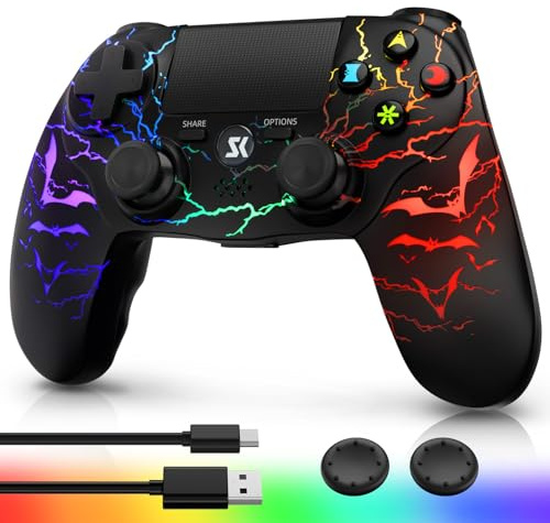 CHENGDAO Manette pour PS4/Pro/Slim Sans Fil, avec Éclairage RVB Réglable | Capteur de Mouvement 6-Axes, Double Vibration, Jack Audio 3.5mm, Batterie 1000mAh