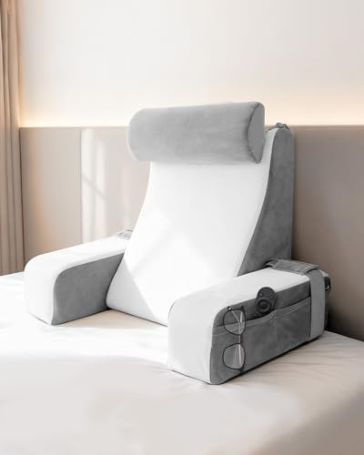 FEYIDEO Lesekissen für Bett und Sofa, Bücherkissen mit Abnehmbarer Nackenrolle & Armlehne, Rückenkissen Bett, Wandkissen Multifunktions-Keilkissen zum Lesen, Arbeiten, Fernsehen