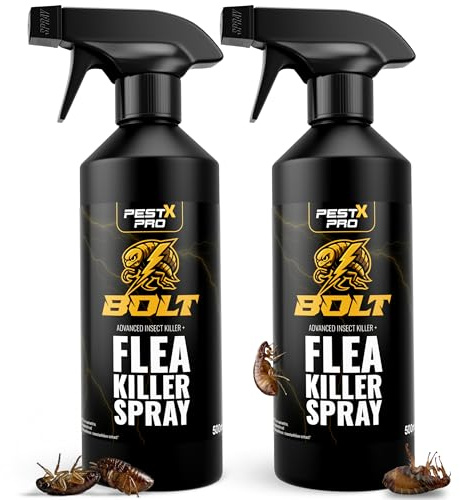 Pest X Pro Bolt Flea Killer Spray 500ml (2 Pack) – Fast-Acting Permethrin Formula – Flea Spray for The Home, Carpets, Furniture – Non-Staining – Strong Household Treatment and Pest Control