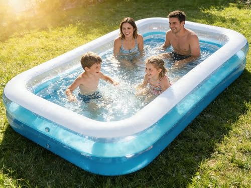 CHICLIST Kids Splash Pool Inflatable 120x72 Inch Rectangular, Extra Large BPA-Free PVC Family Pool ASTM Certified with Easy Drain for Ages 3-12, Thickened Anti-Burst Backyard Summer Pool