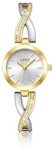 CIVO Gold Womens Wrist Watch: Designer Ladies Watch Small Face with Stainless Steel Strap - Waterproof Analogue Watches for Women Birthday Gift