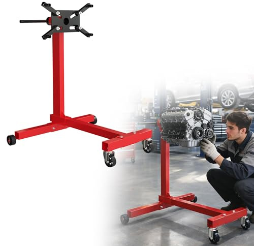 UISEBRT Soporte de motor para coche de hasta 450 kg, soporte de motor de acero, elevador de motor con 4 brazos ajustables y cabezal giratorio de 360°, soporte para engranajes con mango antideslizante