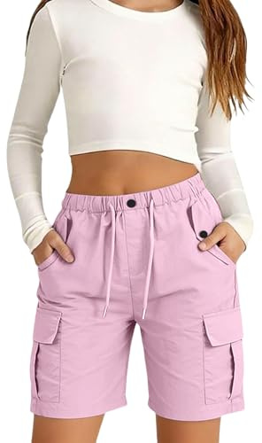 Mjjsk Bermuda cargo léger pour filles - Taille élastique - Décontracté - Sport - Randonnée - Course à pied - Marche - Pour adolescent - Poches
