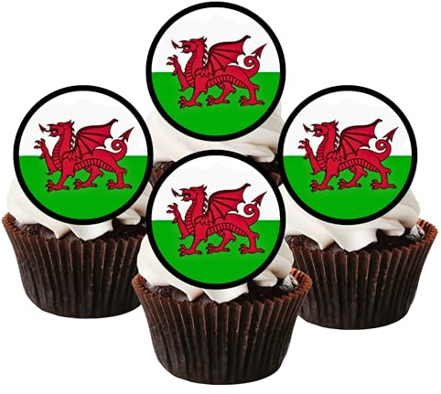 48 walisische Drachen Cupcake Topper, essbare walisische Flagge, Cupcake-Dekorationen, St. Davids Day Dekorationen, Rugby-Kuchendekorationen, Drachen-Kuchenaufsatz, Rugby-Kuchenaufsatz,