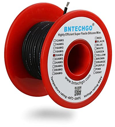 BNTECHGO 20 Gauge Silicone Wire Black 50ft Stranded Tinned Copper Wire