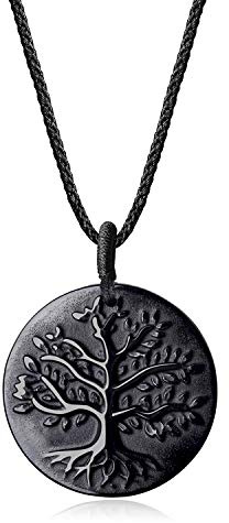 COAI Pendentif Rond Arbre de Vie Gravé Obsidienne Unisexe