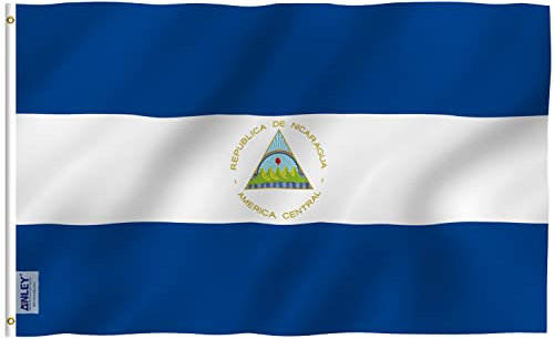 Anley Fly Breeze Bandera de Nicaragua de 3x5 pies - Color Vivo y Resistente a la decoloración UV - Encabezado de Lona y Doble Costura - Banderas Nacionales nicaragüenses Poliéster con Arandelas