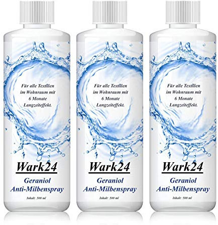 Wark24 Geraniol Anti-Milbenspray 3 x 500 ml, Langanhaltender Anti-Milben-Schutz für Textilien, Natürliche, allergikerfreundliche Milbenbekämpfung mit angenehmem Duft 3er Pack