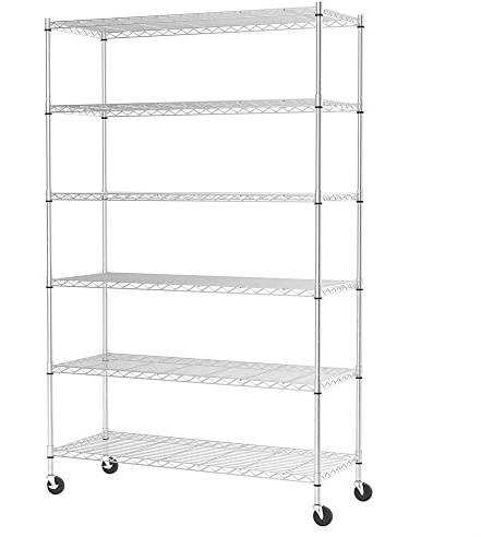 FDW 45L×18W×82H Wire Shelving Unit Storage Cart Metal Shelf Rolling Utility Cart 2100Lbs Capacity with 6 Tier Casters Adjustable Layer Rack Strong Steel for Restaurant Garage Pantry Kitchen,Chrome