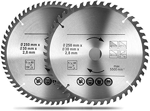 Kreissägeblatt 250x30 48/60 Zähne Hartmetallzähne Sägeblatt für allgemeine Zwecke und zum Querschneiden von Naturholz Hartholz Weichholz