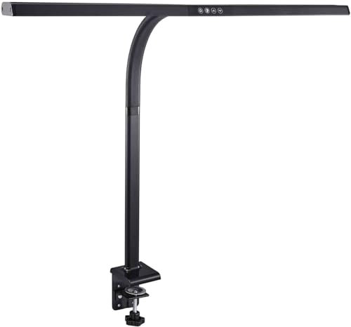 FeinTech Schreibtischlampe klemmbar 80 cm LED dimmbar Screenbar mit extra großer Leuchtfläche für ein schreibtischfüllendes Licht, LTL00321E Schwarz