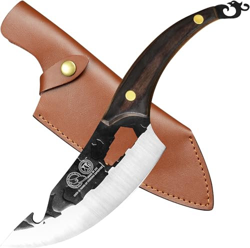 XYJ Full Tang Couteau à désosser multi-usages 15,2 cm Couteau à désosser pour camp d'extérieur Couteau à désosser Viande Couteau à fileter avec fourreau en cuir & Mini Whetstone & couteau de poche