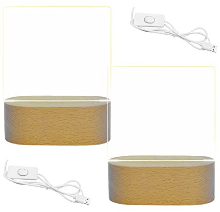 CDIYTOOL 2 Pezzi di Base in Legno a LED con 2 Piastra in acylic, Legno con Base illuminata per lastra di Vetro Acrilico Cristallo Resina Arte (Ovale Caldo)