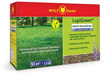 WOLF-Garten | LupiGreen® Hybrid-Rasendünger Langzeit LU-L55 für 55m² | Aus Lupinen hergestellter organisch-mineralischer Düngermix; 77AR1003650