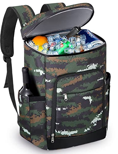 Kühlrucksack, Wasserdicht Isolierte Kühler Rucksack, 24-28L Kühltasche, Auslaufsichere Große Lunchtasche Perfekt für Picknicks, Strand Ausflüge, Camping, Wandern (24L, Dschungeltarnung)