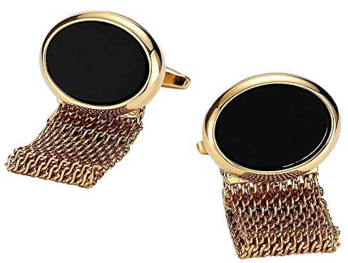 Homxi Herren Manschettenknöpfe Herren,Oval mit Ketten Manschettenknöpfe Personalisiert Edelstahl Manschettenknöpfe Vintage Gold Schwarz