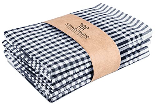 LAYNENBURG 5er-Set Premium Geschirrtücher kariert - 100% Baumwolle - 45x65 cm & Aufhänger - Oeko TEX Standard 100 - Küchentücher fusselfrei & modern - Vintage Küchenhandtücher (Anthrazit)