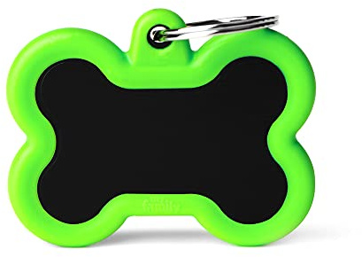 My Family Hundemarke Made in Italy, Knochen schwarz und grün, Kollektion Hushtag