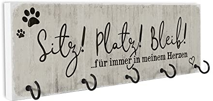 Interluxe Leinengarderobe - Sitz Platz Bleib für immer - Hundegarderobe Hund Dog Wandhaken Hundezubehör Hundeleine Auhänger