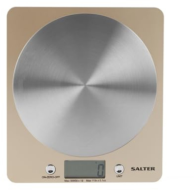 Salter 1036 OLFEU16 Disc Balance de Cuisine Électronique, Balance Numérique avec Plateforme de Disque en Acier Inoxydable, Fonction Tare, Affichage LCD Facile à Lire, Capacité 5KG, Olympus Or