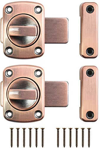 QWORK® 2 Pezzi Bullone Rotante Chiavistello Antifurto, Serrature Acciaio Inossidabile per Porta Armadietto Bagno, Bronzo Rosso