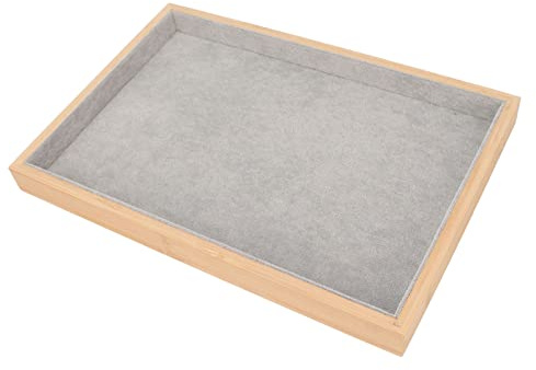 Cyrank Samt Stapelbares Schmucktablett, Flaches Schmuck-Organizer-Tablett aus Holz, Schmuck-Schubladen-Organizer Für Halskette, Armband, Ring, Vitrine(Grau)
