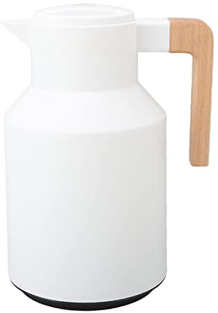 Jarra de Café Térmica, Dispensador de Bebidas de Jarra de Café Térmica de Retención de Calor al Vacío de Doble Pared de 1000ml con Mango de Madera, Bebida Fría o Caliente(Blanco)