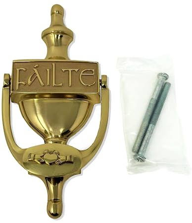 Exklusiv Irischer Türklopfer für die Haustür, Kleeblatt – Cead Mile Failte Messingklopfer 20,3 cm Irland Willkommensgeschenk (Poliertes Messing) (Failte)