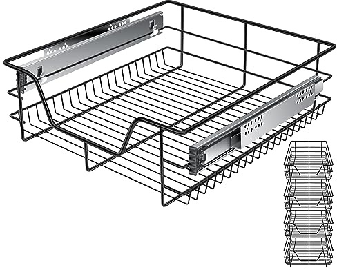 KESSER® Teleskopschublade 4er Set 50cm Schrankbreite verchromt aus Edelstahl Schubladeneinsatz für Küchenschrank Korbauszug Schrankauszug, Schwarz