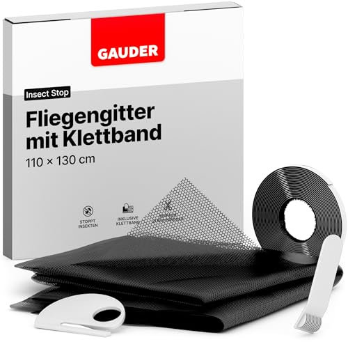 GAUDER Zanzariera per Finestra - Rete Anti-Insetti con Chiusura a Strappo - Protezione Adesiva contro le Zanzare - Schermo Autoadesivo Senza Fori (110 x 130 cm - Nera)