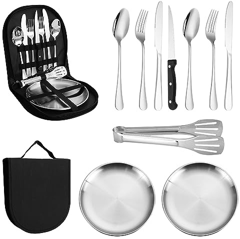 La Llareta 11 Piece Portable Picnic Cutlery Set, Travel Cutlery Set, with Zipper Pouch, for 2 People Hiking, Camping, Picnic