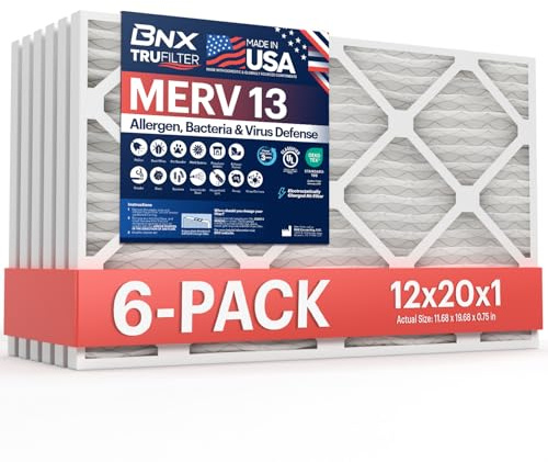 BNX TruFilter 12 x 20 x 1 Luftfilter MERV 13 (6-pack) - TILLVERKAD I USA - Elektrostatisk veckad luftkonditionering HVAC Ugnsfilter för allergier, pollen, mögel, bakterier, rök, allergi, MPR 1900 FPR