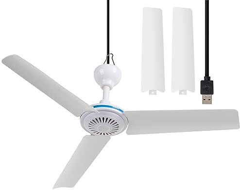 NPKRRSK Small USB Ceiling Fan 19.7”Portable Hanging Fans for Power Bank Indoor Outdoor RV Bed Room Desk Boat Coop Travel Tent Canopy Cubicle Mini 3 Blades Silent Fan，Various USB ports