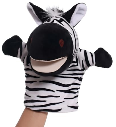 Proumhang Marionette a Mano per Bambini,Morbido Peluche Animale Zoo Marionetta per Bambini,Ragazzi,Ragazze,Grandi Bocche Mobili Zebra 25cm
