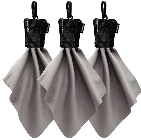 SPUDZ Klassisk mikrofiberlinsrengörare – clip-on påse, tvättbar – för kikare, sikt, glasögon, skärmar | klassisk | stealth Shadow, 15 x 15 cm (6 x 6 tum) (3-pack)