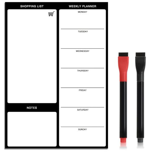 Pizarra Nevera Magnetica para Nevera– Planificador Semanal de Menús y Tareas, Lista de la Compra, Incluye 2 Rotuladores Borrables de Colores, Ideal para Organización Familiar y Personal