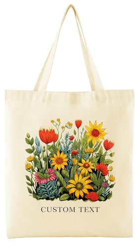 Faletony Personalisierte Stofftasche Bedruckt Baumwolltasche Niedliches Muster mit eigenem Text vollfarbig personalisiert Umhängetasche Personalisierte Geschenke für Damen Mädchen (Pflanzen)