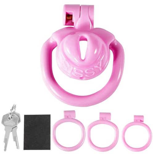 Peniskäfig Pink mit Schloss und 4 Karabinern Mini Chastity Cage Male Sissy Fake Frauen Vagina Sexspielzeug Sklaven SM Bondage für Männer Keuschheit (Positive)