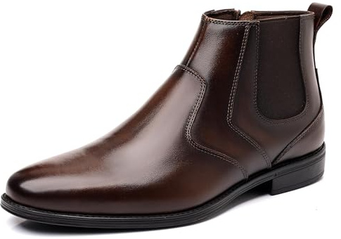 Holy dove Mens Coffee Brown Chelsea Dress Boots with Side Zipper & Slip-On Ankle Design, Genuine Leather Casual Boots for Men, Size 9