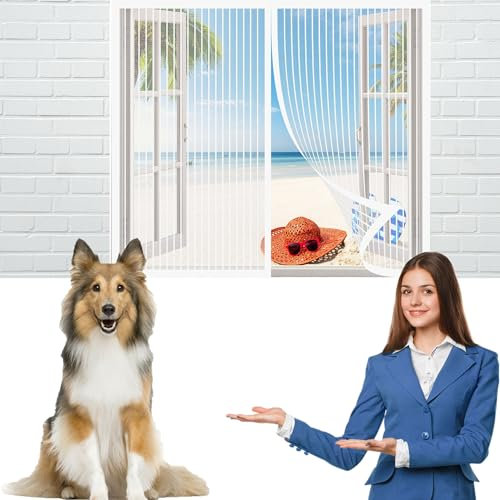 Fliegengitter Fenster 210 x 120 cm Ohne Bohren Fliegenschutz Vorhang Luft Kann Frei Strömen für Windows/Wohnzimmer Fenstern, Weiß