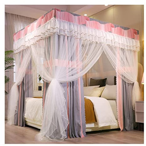 itonc Bett Vorhang Bett Baldachin Für Einzigen Doppelbett, Staubdicht Blackout 4 Ecke Post Bett Vorhang Schlafzimmer Dekor Mit Ständer (Farbe : Grau-A, Größe : 120X200X200Cm)