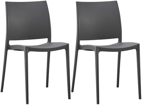 CLP Gartenstühle 2er Set stapelbar wetterfest Meton, Gartensessel mit Lehnen UV-beständig, Outdoorstühle aus Kunststoff bis 150 kg belastbar Farbe dunkelgrau