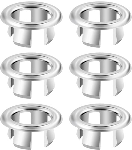 FOMGIIN 6 Pièces Débordement d'Évier Anneau, Trop Plein Anneaux Bouchon, Anneau de Débordement d’Évier, Lavabo Couvercle de Trop-Plein, pour Évier, Cuisine, Bain (Argent)