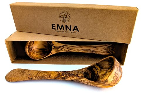 EMNA – 2er Set Schöpflöffel aus Olivenholz | Eine exquisite Geschenkidee für Küchenliebhaber | Gourmet-Geschenk | Geschenkset | Weihnachten | Frau | Mutter | Frauen | Geburtstag | Mann | Männer